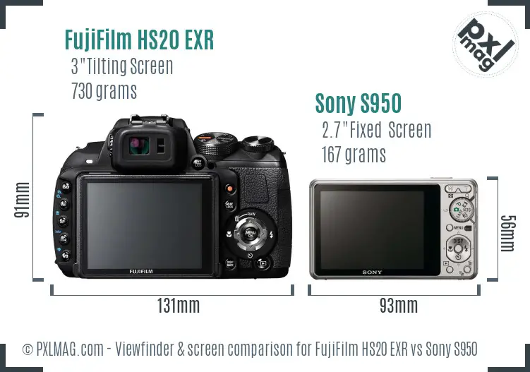 FujiFilm HS20 EXR vs Sony S950 Screen and Viewfinder comparison