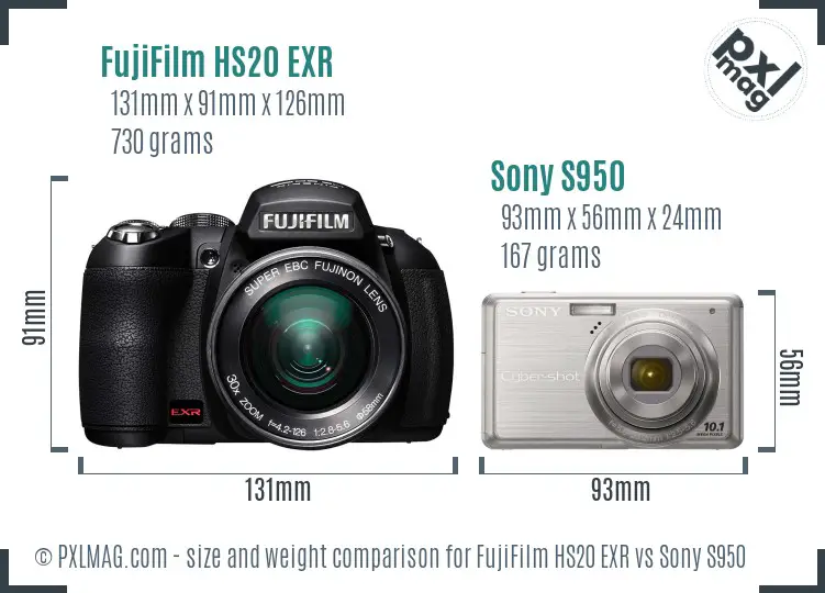 FujiFilm HS20 EXR vs Sony S950 size comparison