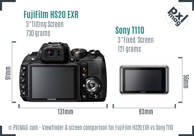 FujiFilm HS20 EXR vs Sony T110 Screen and Viewfinder comparison