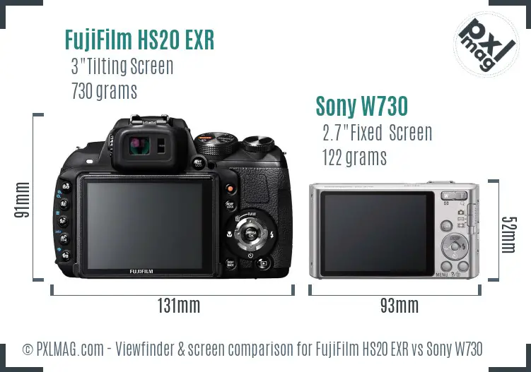 FujiFilm HS20 EXR vs Sony W730 Screen and Viewfinder comparison