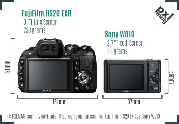 FujiFilm HS20 EXR vs Sony W810 Screen and Viewfinder comparison