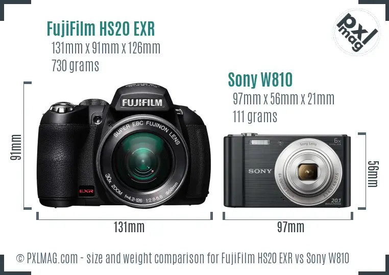 FujiFilm HS20 EXR vs Sony W810 size comparison