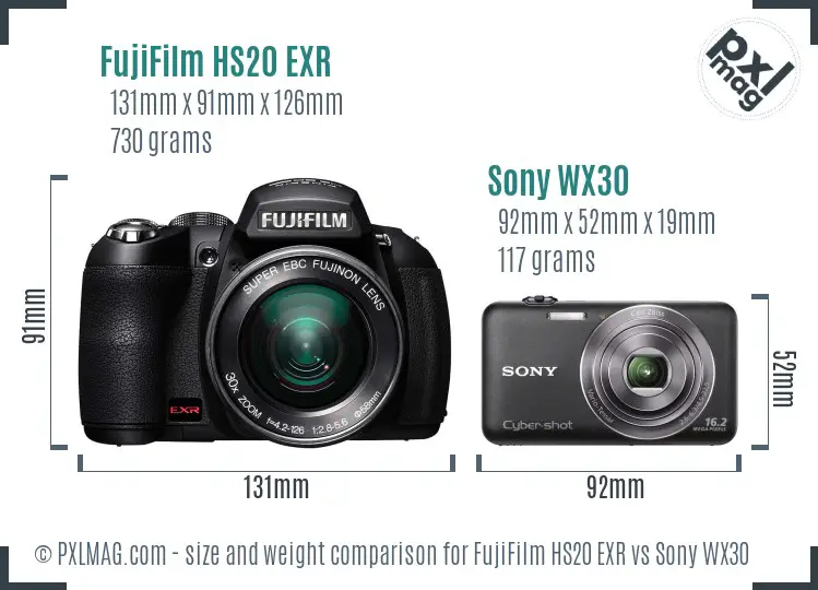 FujiFilm HS20 EXR vs Sony WX30 size comparison FujiFilm HS20 EXR vs Sony WX30 size comparison