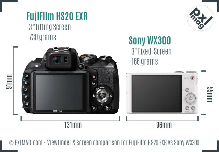 FujiFilm HS20 EXR vs Sony WX300 Screen and Viewfinder comparison