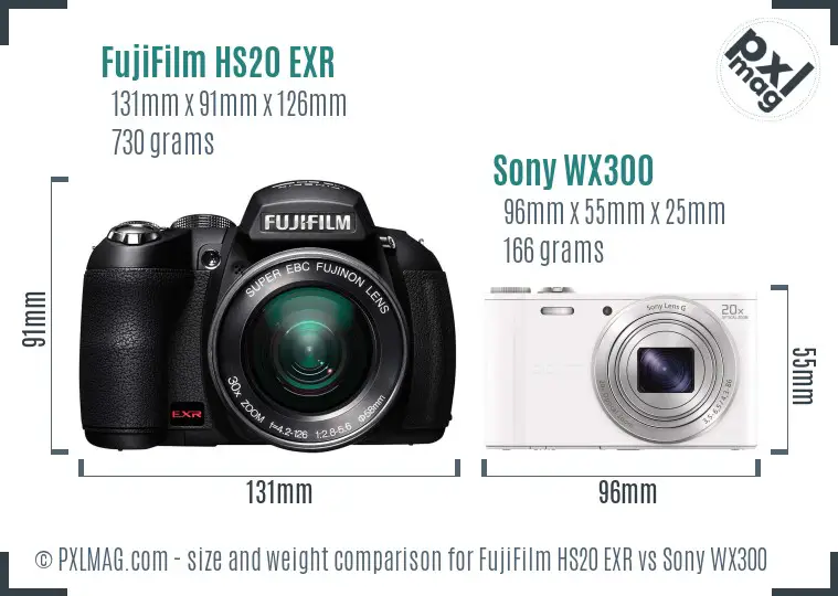 FujiFilm HS20 EXR vs Sony WX300 size comparison FujiFilm HS20 EXR vs Sony WX300 size comparison