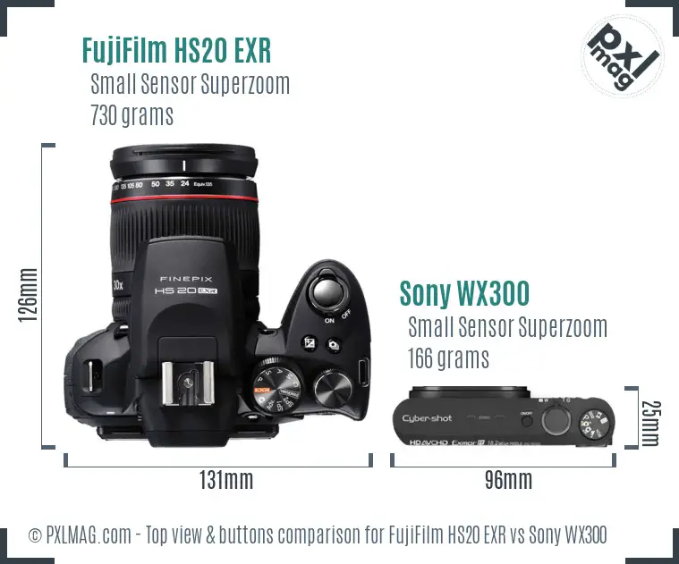 FujiFilm HS20 EXR vs Sony WX300 top view buttons comparison