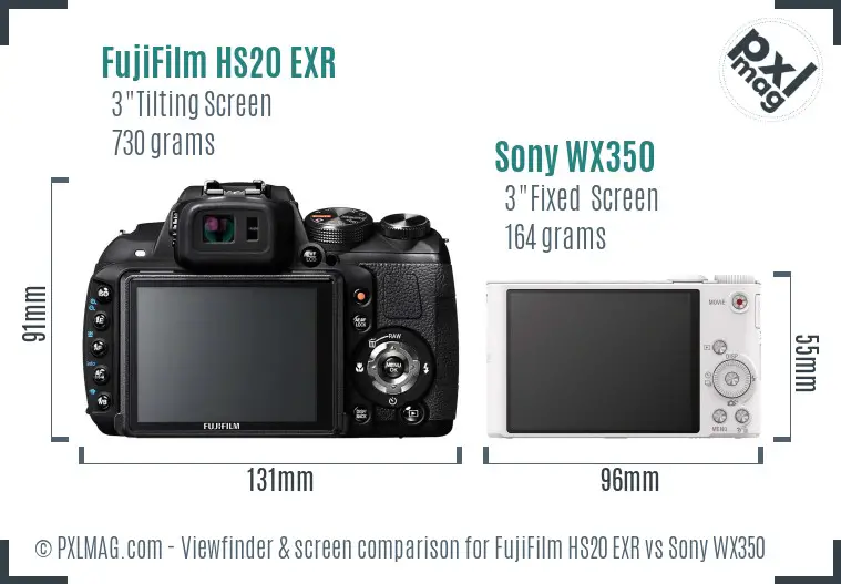 FujiFilm HS20 EXR vs Sony WX350 Screen and Viewfinder comparison