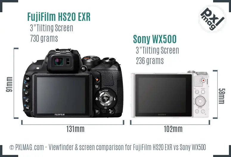 FujiFilm HS20 EXR vs Sony WX500 Screen and Viewfinder comparison