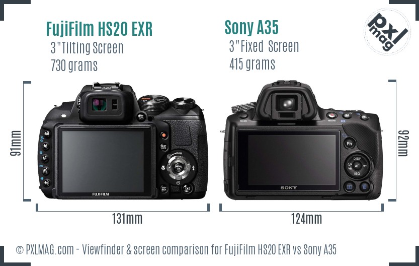 FujiFilm HS20 EXR vs Sony A35 Screen and Viewfinder comparison