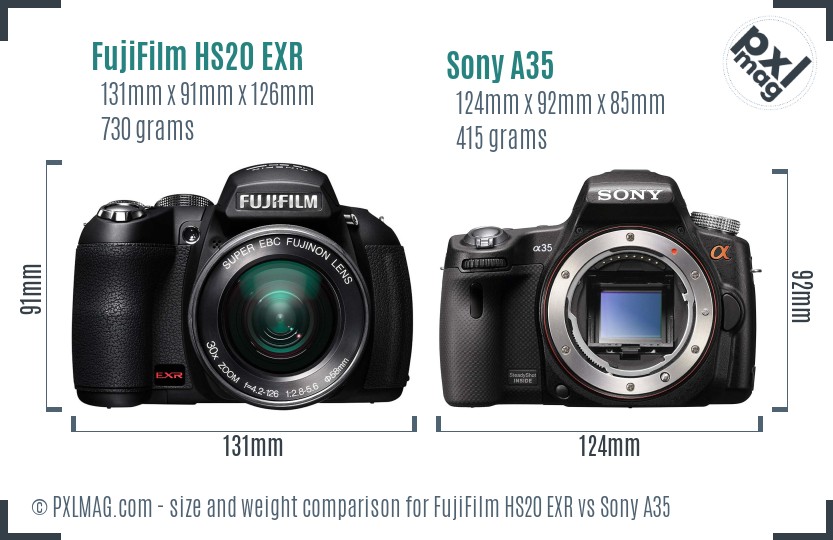 FujiFilm HS20 EXR vs Sony A35 size comparison FujiFilm HS20 EXR vs Sony A35 size comparison