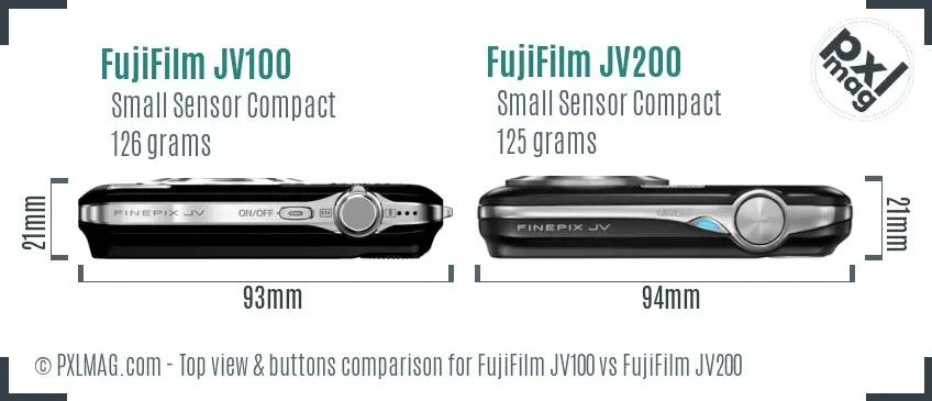 FujiFilm JV100 vs FujiFilm JV200 top view buttons comparison
