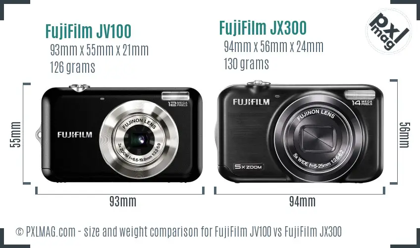 FujiFilm JV100 vs FujiFilm JX300 size comparison