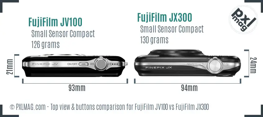 FujiFilm JV100 vs FujiFilm JX300 top view buttons comparison