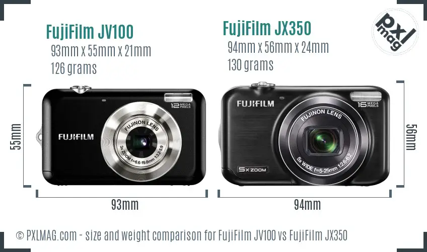 FujiFilm JV100 vs FujiFilm JX350 size comparison