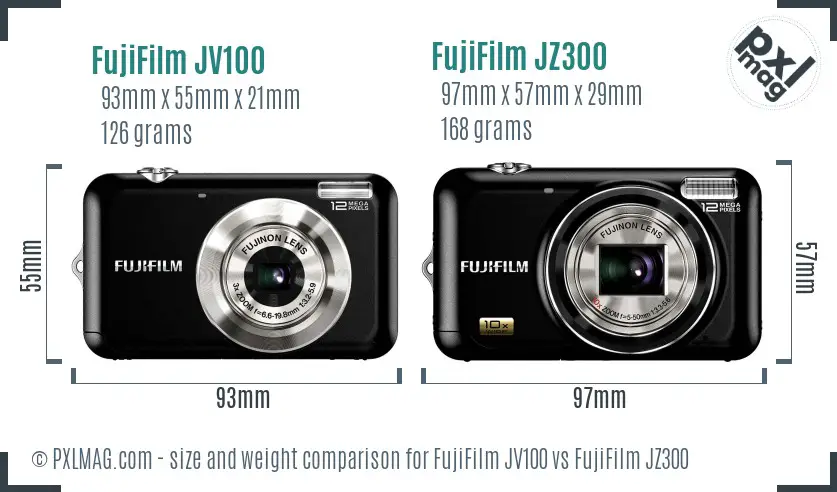 FujiFilm JV100 vs FujiFilm JZ300 size comparison