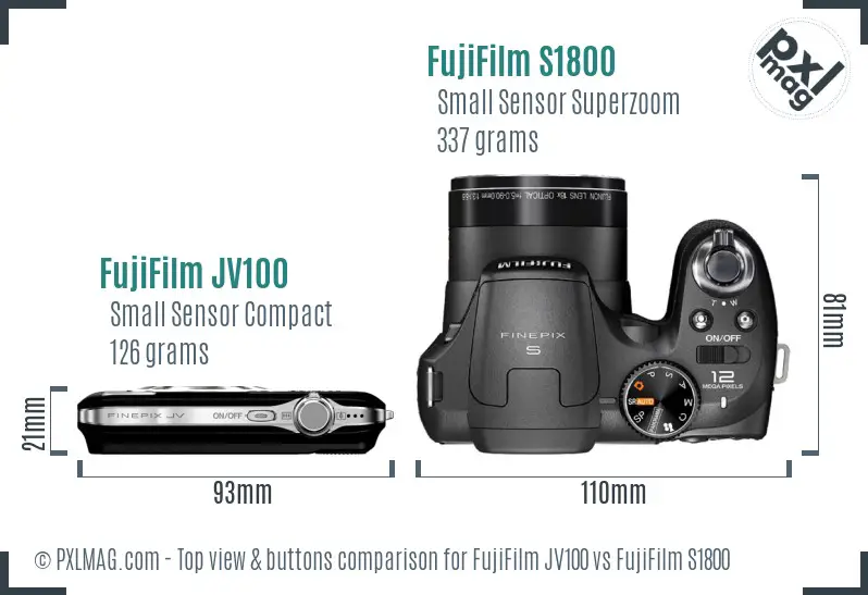FujiFilm JV100 vs FujiFilm S1800 top view buttons comparison