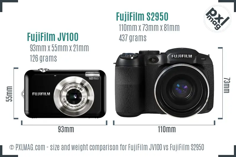 FujiFilm JV100 vs FujiFilm S2950 size comparison