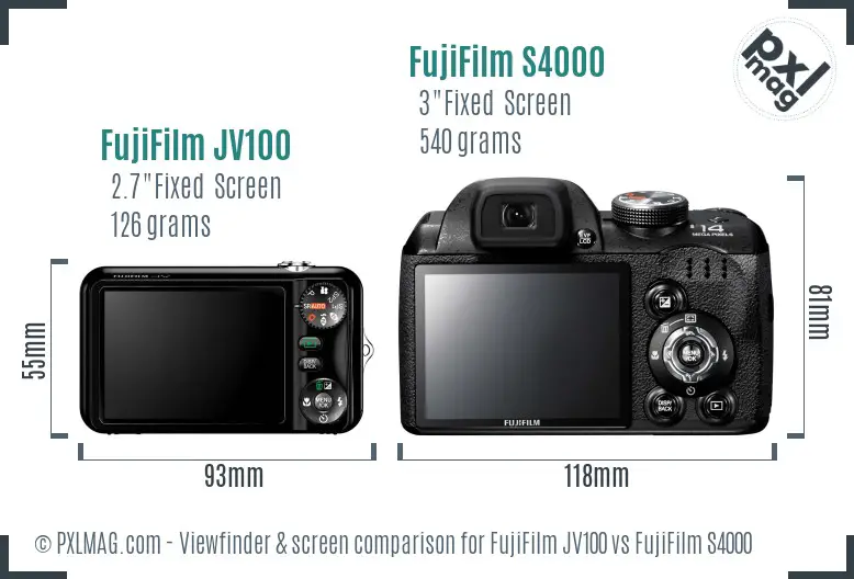 FujiFilm JV100 vs FujiFilm S4000 Screen and Viewfinder comparison