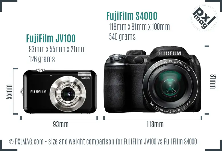 FujiFilm JV100 vs FujiFilm S4000 size comparison