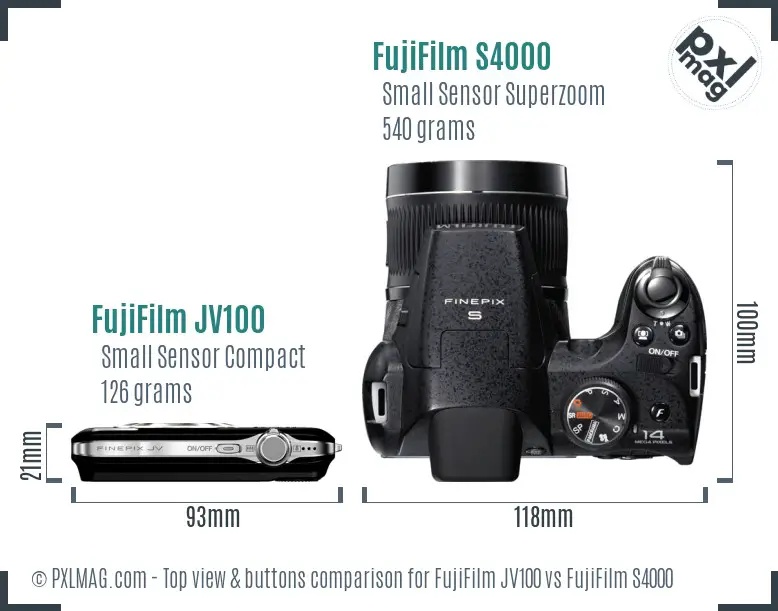 FujiFilm JV100 vs FujiFilm S4000 top view buttons comparison