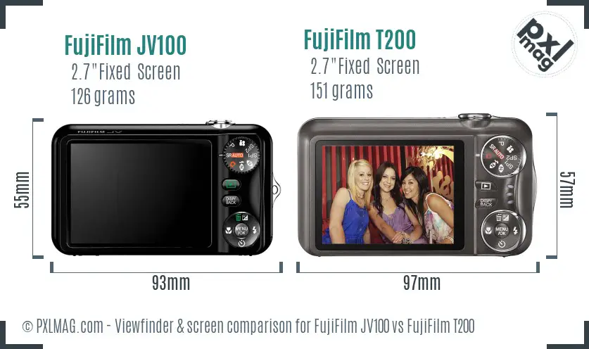 FujiFilm JV100 vs FujiFilm T200 Screen and Viewfinder comparison