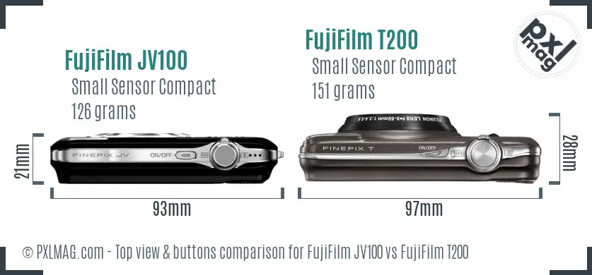 FujiFilm JV100 vs FujiFilm T200 top view buttons comparison