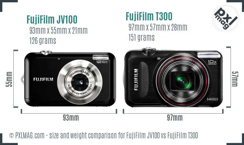 FujiFilm JV100 vs FujiFilm T300 size comparison