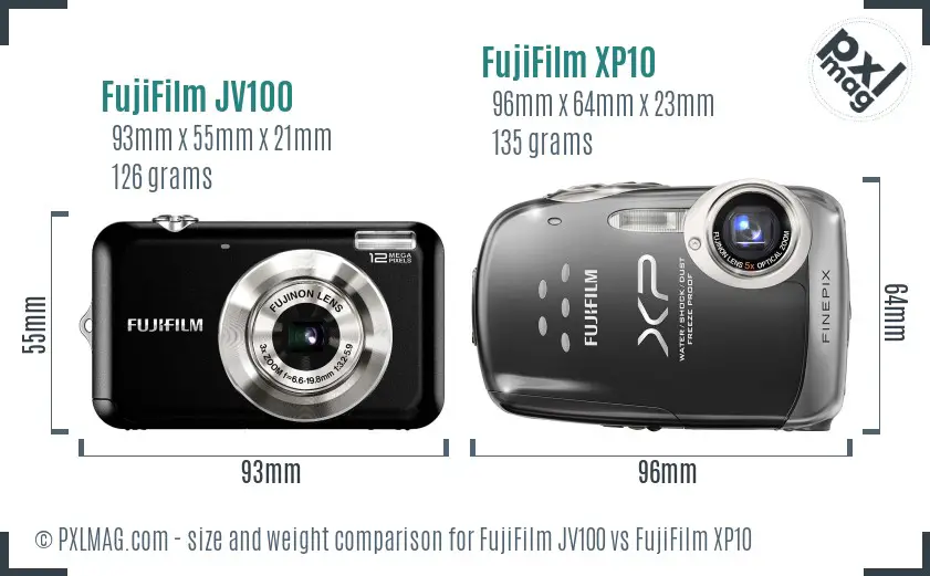 FujiFilm JV100 vs FujiFilm XP10 size comparison