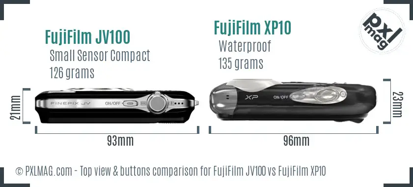 FujiFilm JV100 vs FujiFilm XP10 top view buttons comparison