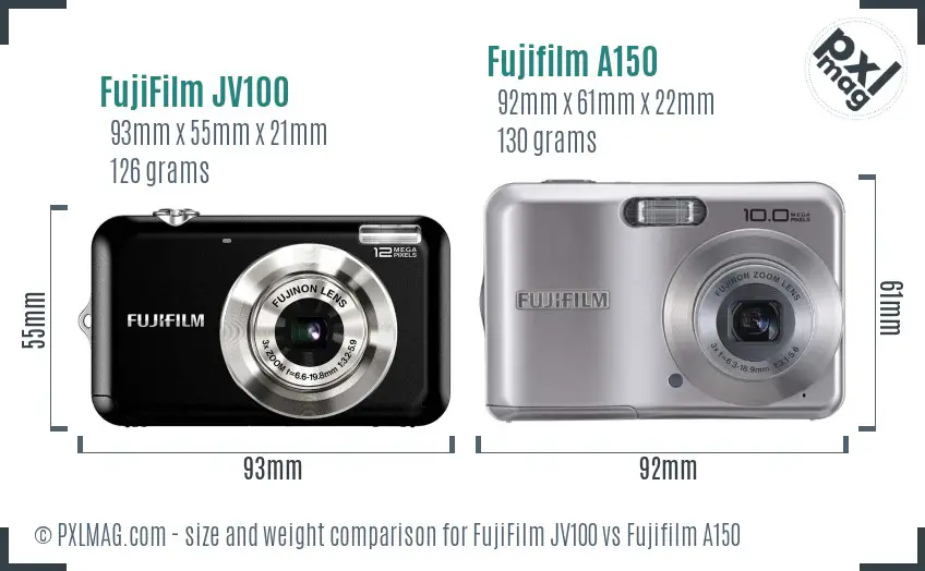 FujiFilm JV100 vs Fujifilm A150 size comparison
