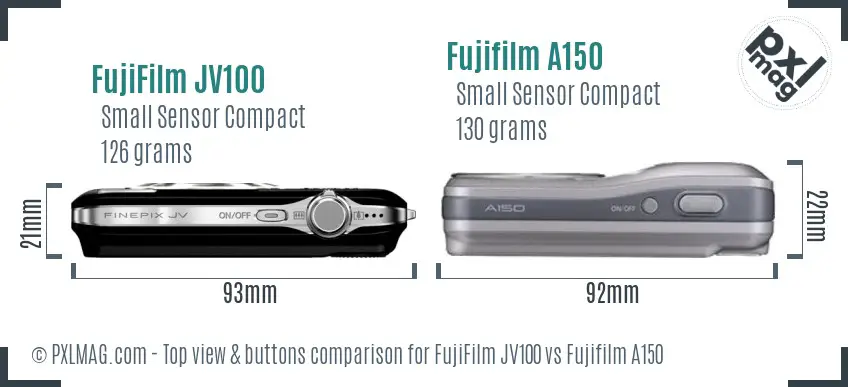 FujiFilm JV100 vs Fujifilm A150 top view buttons comparison