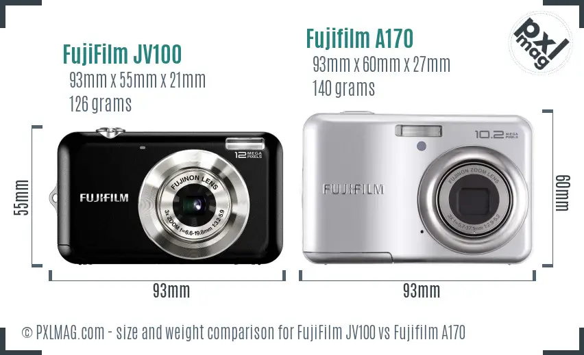 FujiFilm JV100 vs Fujifilm A170 size comparison