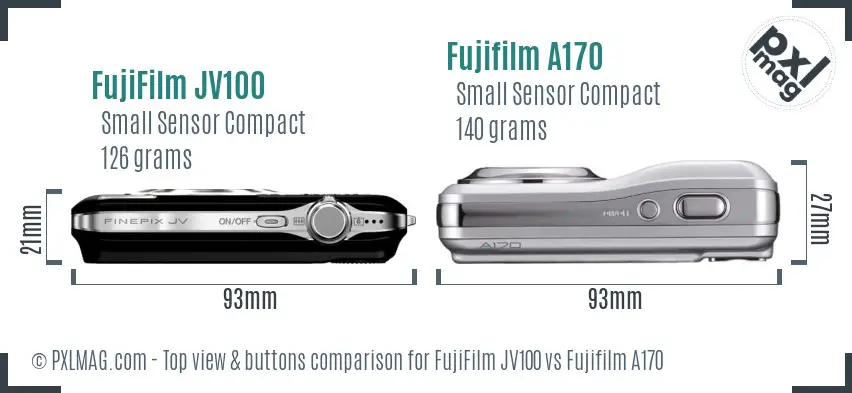 FujiFilm JV100 vs Fujifilm A170 top view buttons comparison