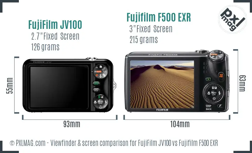 FujiFilm JV100 vs Fujifilm F500 EXR Screen and Viewfinder comparison