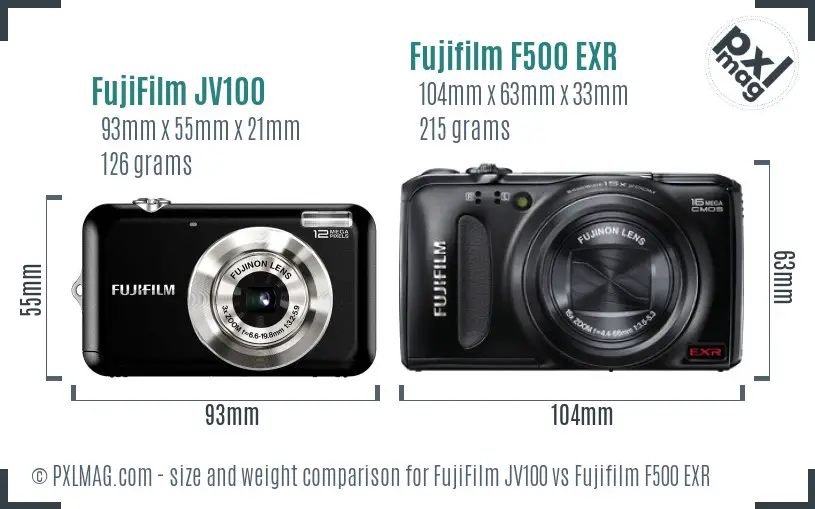 FujiFilm JV100 vs Fujifilm F500 EXR size comparison