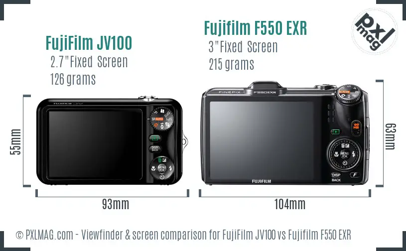 FujiFilm JV100 vs Fujifilm F550 EXR Screen and Viewfinder comparison FujiFilm JV100 vs Fujifilm F550 EXR Screen and Viewfinder comparison