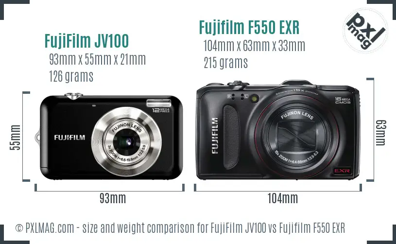 FujiFilm JV100 vs Fujifilm F550 EXR size comparison FujiFilm JV100 vs Fujifilm F550 EXR size comparison
