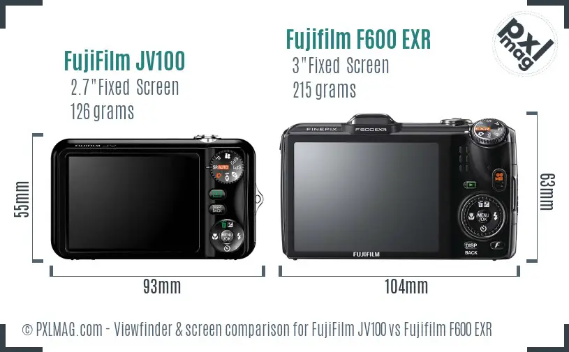 FujiFilm JV100 vs Fujifilm F600 EXR Screen and Viewfinder comparison FujiFilm JV100 vs Fujifilm F600 EXR Screen and Viewfinder comparison