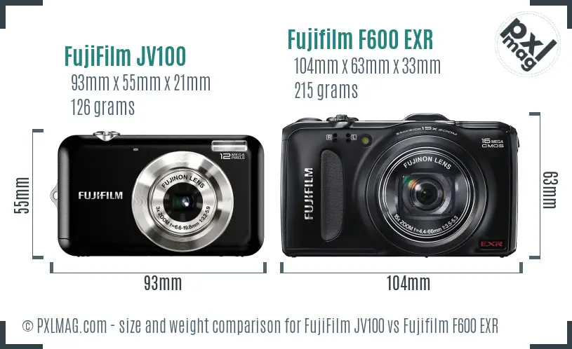 FujiFilm JV100 vs Fujifilm F600 EXR size comparison FujiFilm JV100 vs Fujifilm F600 EXR size comparison