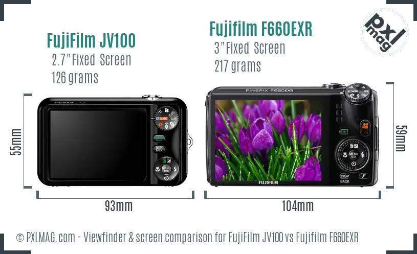 FujiFilm JV100 vs Fujifilm F660EXR Screen and Viewfinder comparison