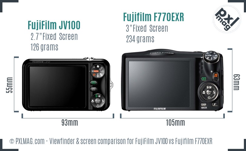 FujiFilm JV100 vs Fujifilm F770EXR Screen and Viewfinder comparison