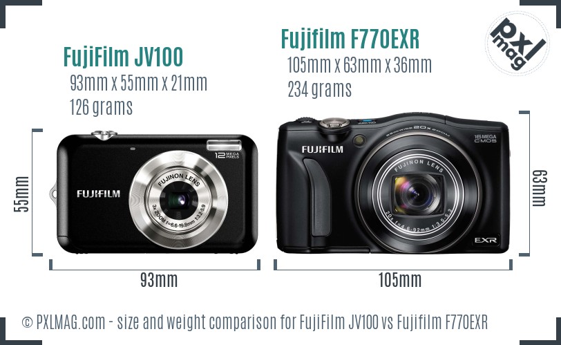 FujiFilm JV100 vs Fujifilm F770EXR size comparison FujiFilm JV100 vs Fujifilm F770EXR size comparison