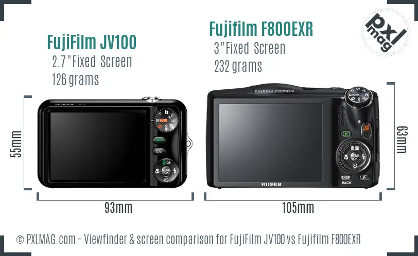 FujiFilm JV100 vs Fujifilm F800EXR Screen and Viewfinder comparison