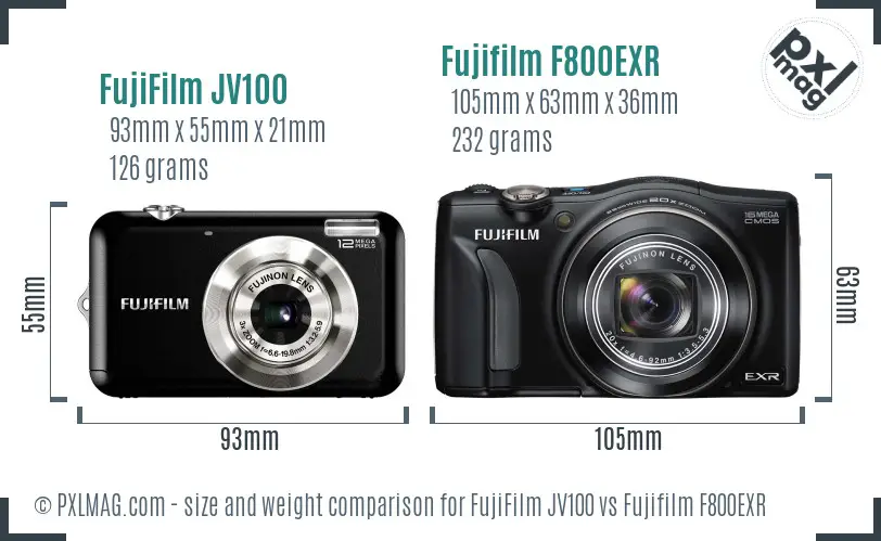 FujiFilm JV100 vs Fujifilm F800EXR size comparison