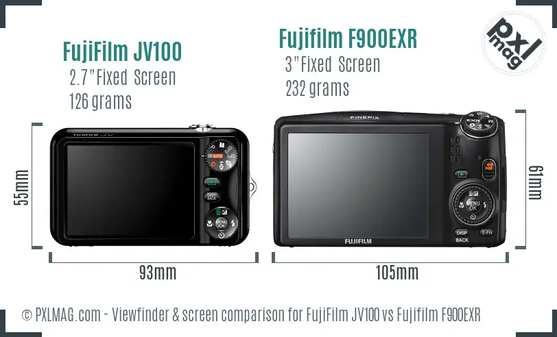 FujiFilm JV100 vs Fujifilm F900EXR Screen and Viewfinder comparison