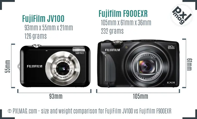 FujiFilm JV100 vs Fujifilm F900EXR size comparison