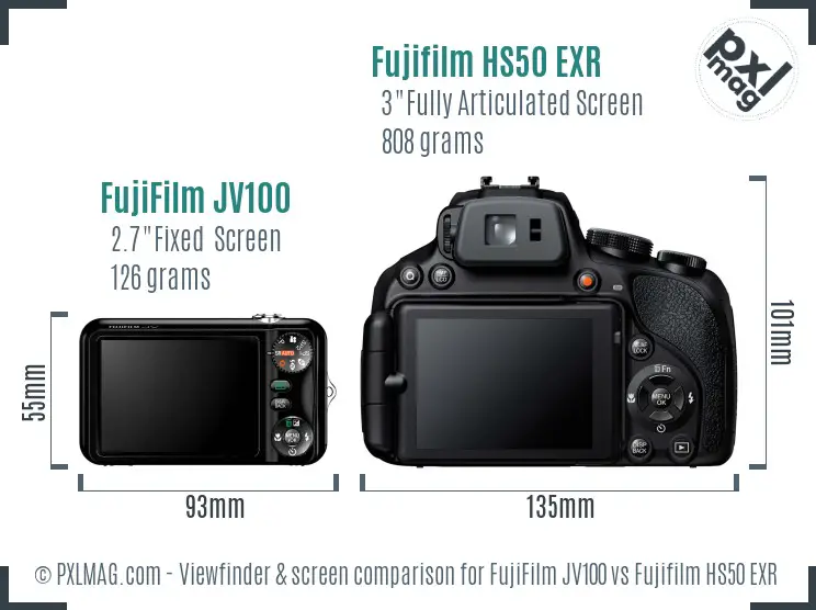FujiFilm JV100 vs Fujifilm HS50 EXR Screen and Viewfinder comparison