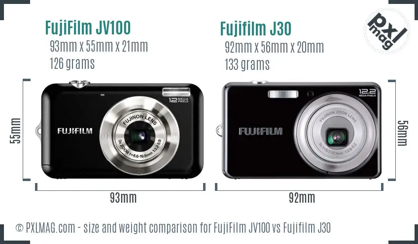 FujiFilm JV100 vs Fujifilm J30 size comparison