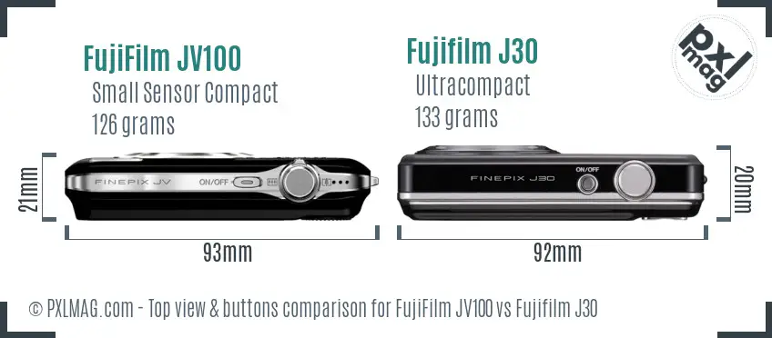 FujiFilm JV100 vs Fujifilm J30 top view buttons comparison