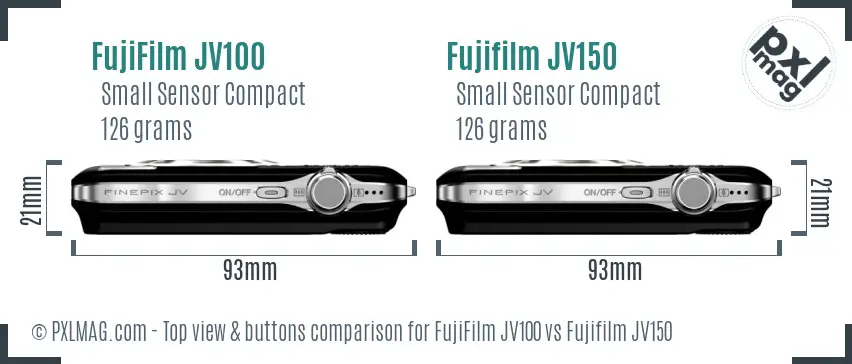FujiFilm JV100 vs Fujifilm JV150 top view buttons comparison